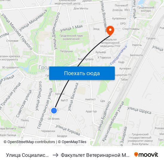 Улица Социалистическая to Факультет Ветеринарной Медицины Ггау map