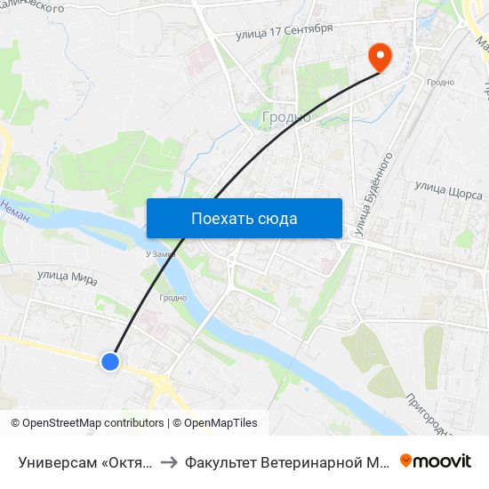Универсам «Октябрьский» to Факультет Ветеринарной Медицины Ггау map