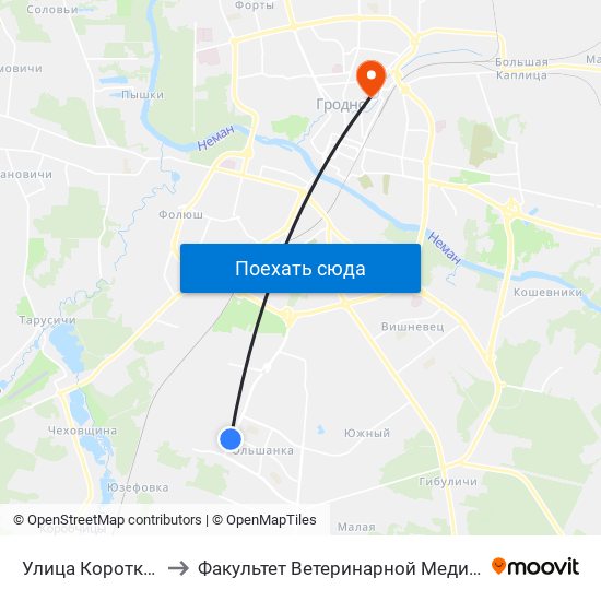 Улица Короткевича to Факультет Ветеринарной Медицины Ггау map