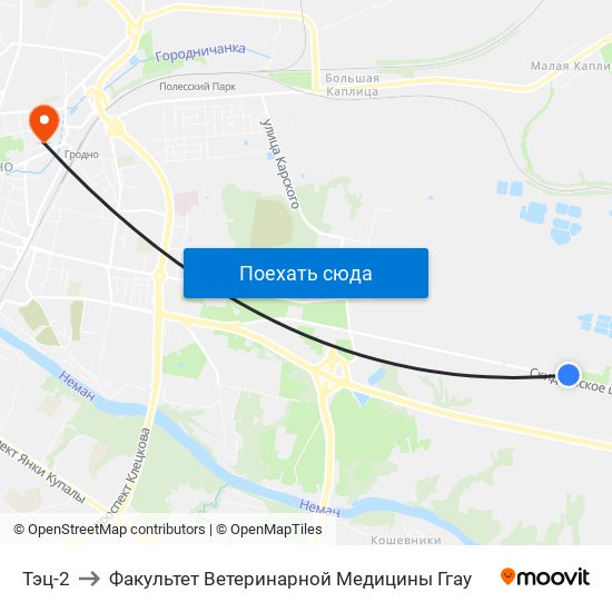 Тэц-2 to Факультет Ветеринарной Медицины Ггау map