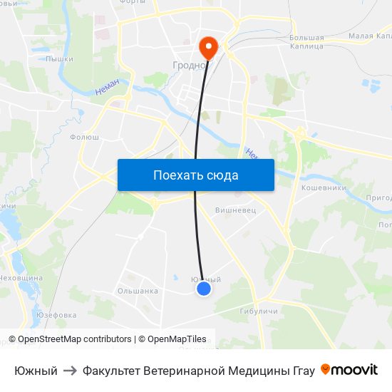 Южный to Факультет Ветеринарной Медицины Ггау map