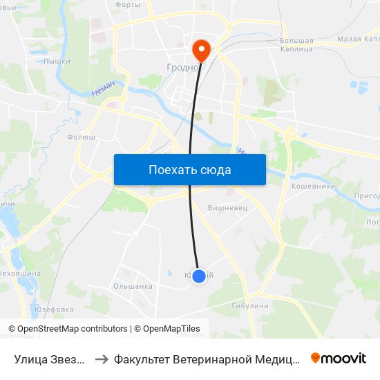 Улица Звездная to Факультет Ветеринарной Медицины Ггау map