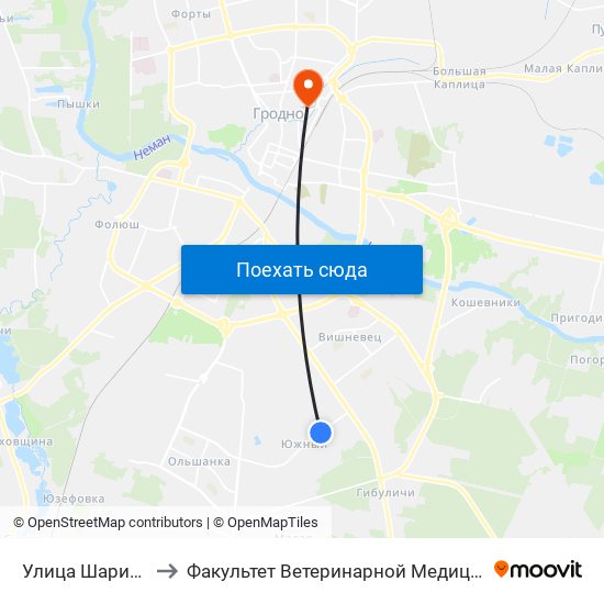 Улица Шарипова to Факультет Ветеринарной Медицины Ггау map