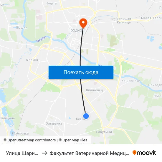 Улица Шарипова to Факультет Ветеринарной Медицины Ггау map