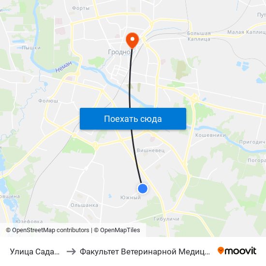 Улица Садакова to Факультет Ветеринарной Медицины Ггау map