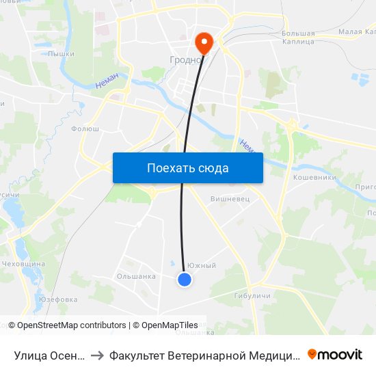 Улица Осенняя to Факультет Ветеринарной Медицины Ггау map