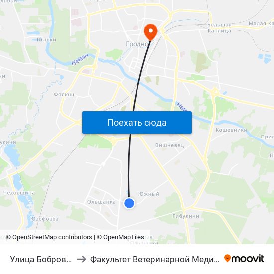 Улица Бобровского to Факультет Ветеринарной Медицины Ггау map