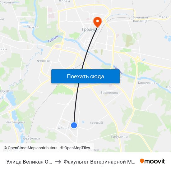 Улица Великая Ольшанка to Факультет Ветеринарной Медицины Ггау map