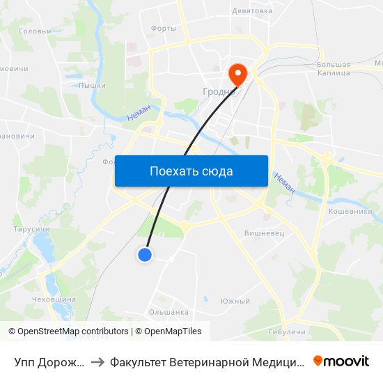 Упп Дорожник to Факультет Ветеринарной Медицины Ггау map