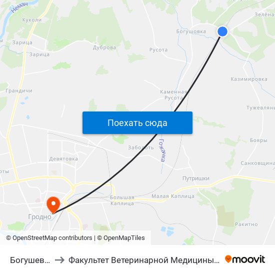 Богушевка to Факультет Ветеринарной Медицины Ггау map