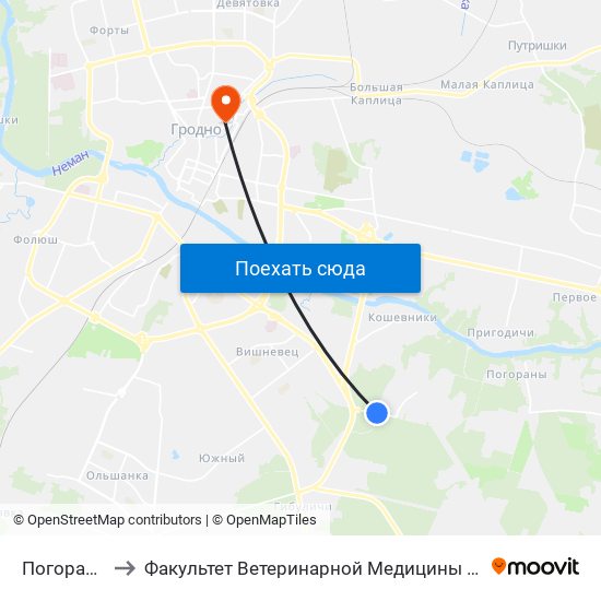 Погораны to Факультет Ветеринарной Медицины Ггау map