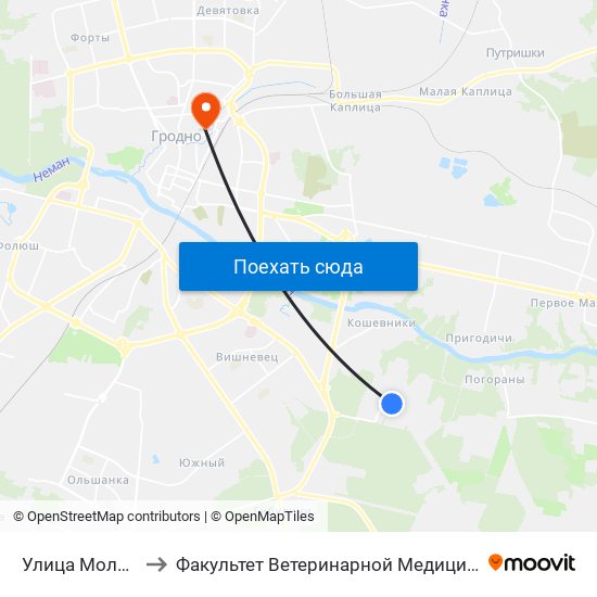 Улица Молодая to Факультет Ветеринарной Медицины Ггау map