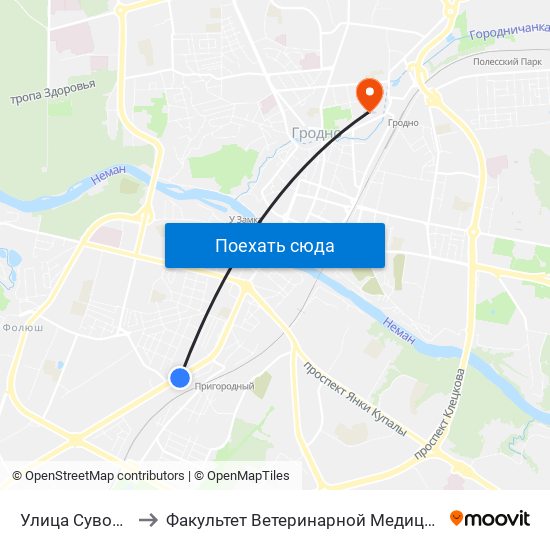 Улица Суворова to Факультет Ветеринарной Медицины Ггау map