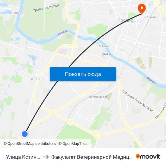 Улица Кстинская to Факультет Ветеринарной Медицины Ггау map