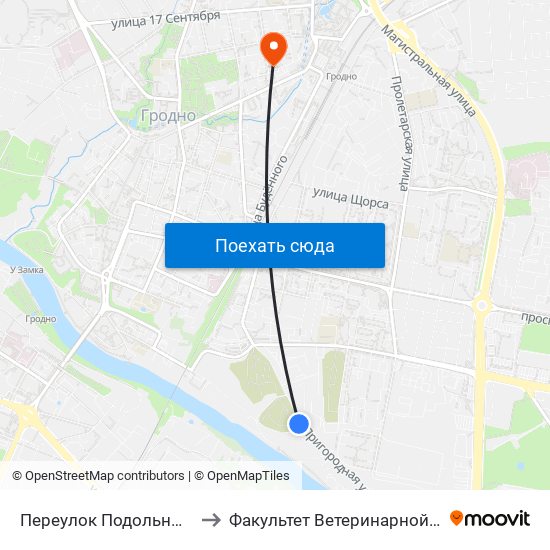 Переулок Подольный Четвёртый to Факультет Ветеринарной Медицины Ггау map