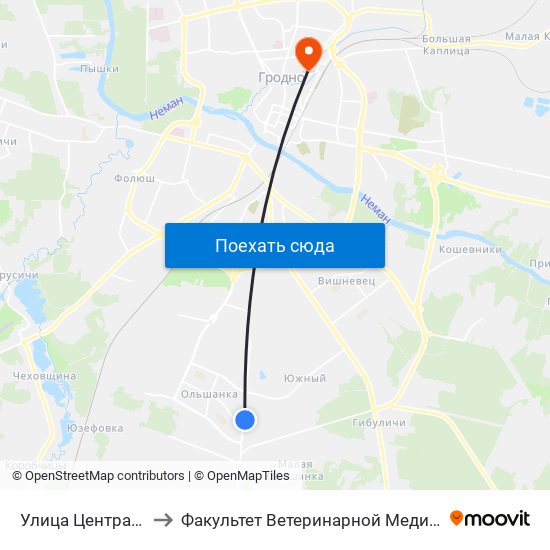 Улица Центральная to Факультет Ветеринарной Медицины Ггау map