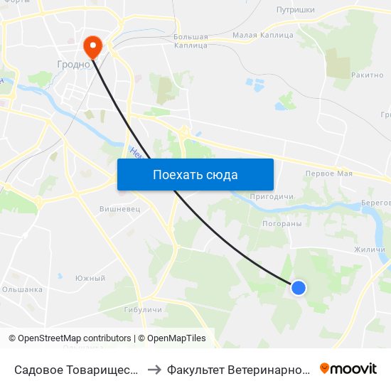 Садовое Товарищество «Торгмаш» to Факультет Ветеринарной Медицины Ггау map