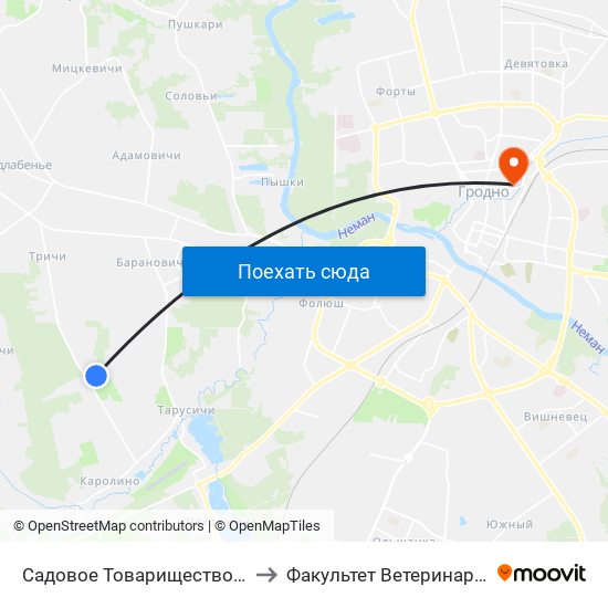 Садовое Товарищество «Спутник Королино» to Факультет Ветеринарной Медицины Ггау map