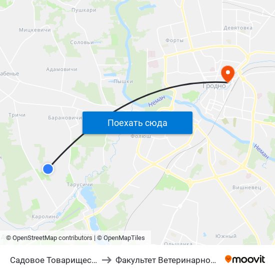 Садовое Товарищество «Пионер» to Факультет Ветеринарной Медицины Ггау map