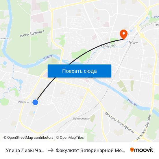 Улица Лизы Чайкиной to Факультет Ветеринарной Медицины Ггау map