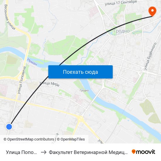 Улица Поповича to Факультет Ветеринарной Медицины Ггау map