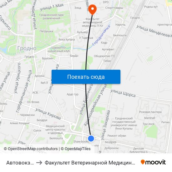 Автовокзал to Факультет Ветеринарной Медицины Ггау map