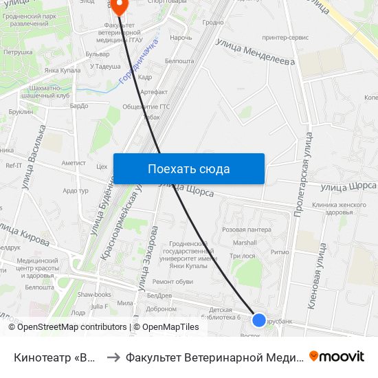 Кинотеатр «Восток» to Факультет Ветеринарной Медицины Ггау map