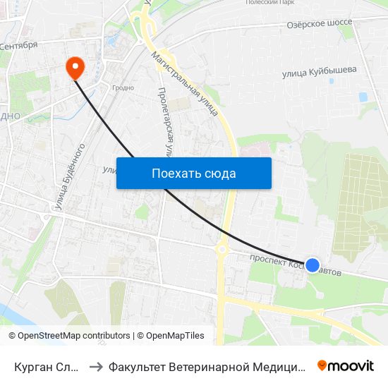 Курган Славы to Факультет Ветеринарной Медицины Ггау map