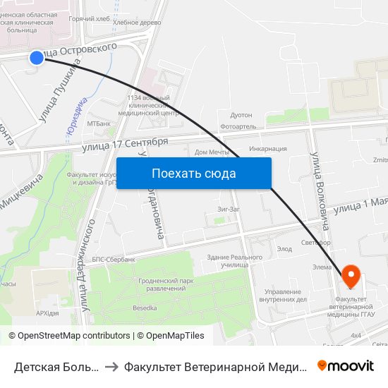 Детская Больница to Факультет Ветеринарной Медицины Ггау map