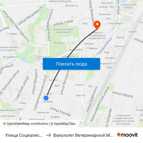 Улица Социалистическая to Факультет Ветеринарной Медицины Ггау map