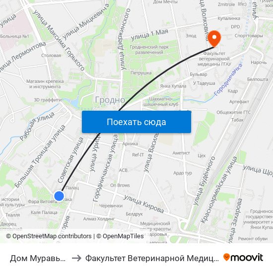 Дом Муравьёвых to Факультет Ветеринарной Медицины Ггау map