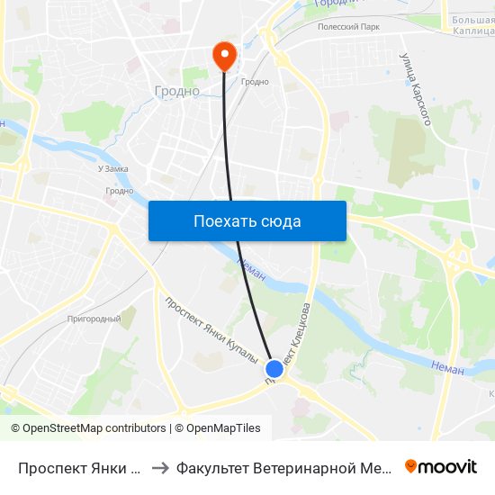 Проспект Янки Купалы to Факультет Ветеринарной Медицины Ггау map