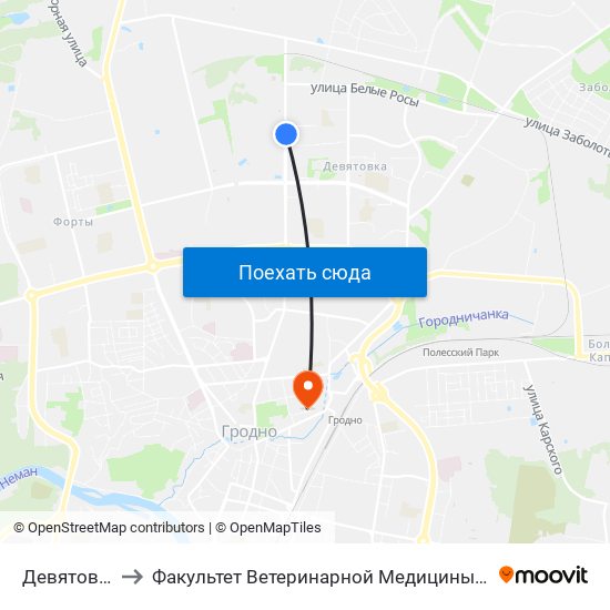 Девятовка to Факультет Ветеринарной Медицины Ггау map