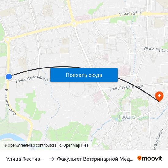 Улица Фестивальная to Факультет Ветеринарной Медицины Ггау map