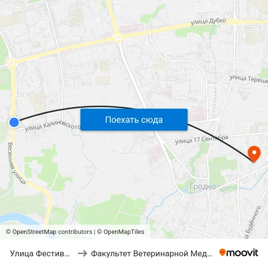 Улица Фестивальная to Факультет Ветеринарной Медицины Ггау map