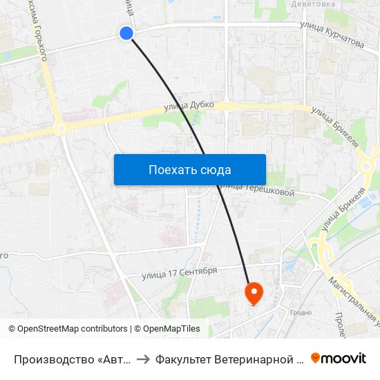 Производство «Автоагрегатов» to Факультет Ветеринарной Медицины Ггау map