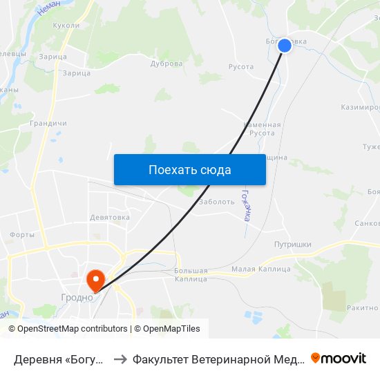 Деревня «Богушовка» to Факультет Ветеринарной Медицины Ггау map