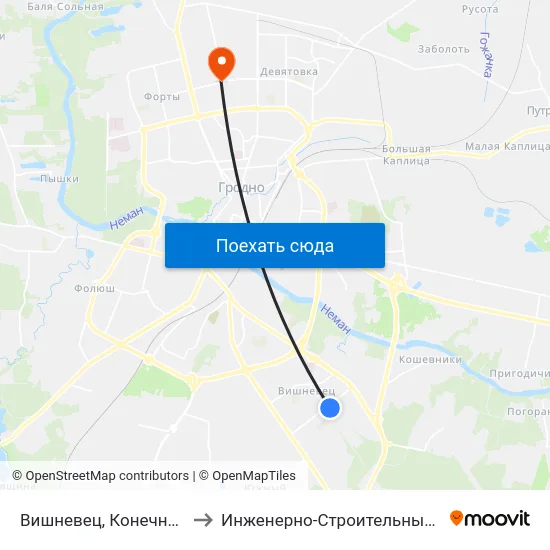 Вишневец, Конечная (Высадка) to Инженерно-Строительный Факультет Гргу map