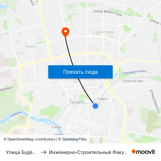 Улица Будённого to Инженерно-Строительный Факультет Гргу map
