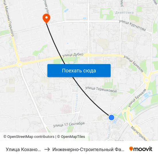 Улица Кохановского to Инженерно-Строительный Факультет Гргу map