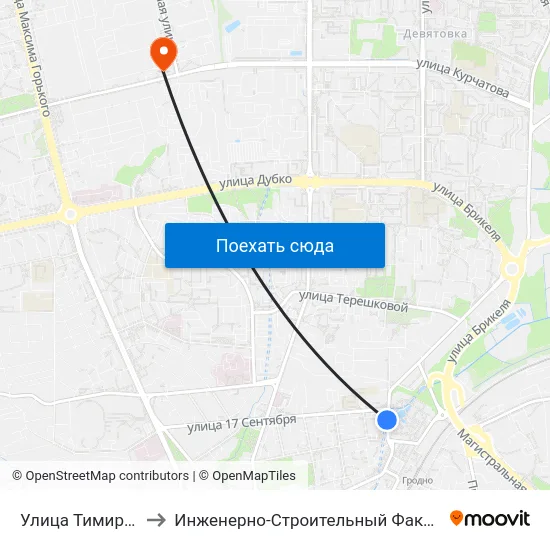Улица Тимирязева to Инженерно-Строительный Факультет Гргу map
