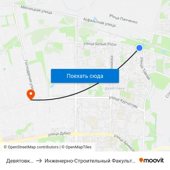 Девятовка-4 to Инженерно-Строительный Факультет Гргу map