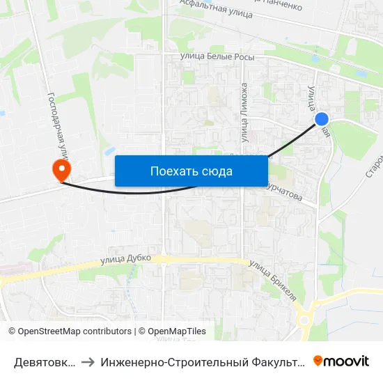 Девятовка-5 to Инженерно-Строительный Факультет Гргу map