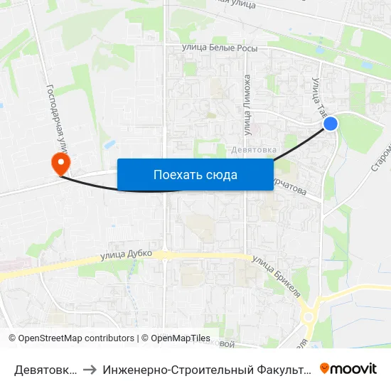 Девятовка-5 to Инженерно-Строительный Факультет Гргу map