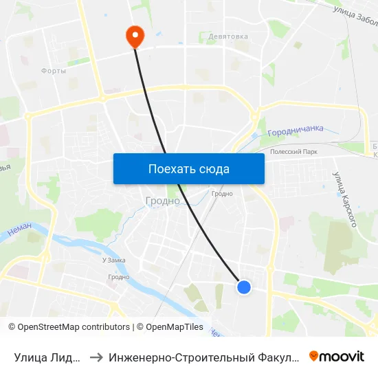Улица Лидская to Инженерно-Строительный Факультет Гргу map