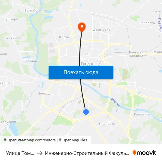 Улица Томина to Инженерно-Строительный Факультет Гргу map
