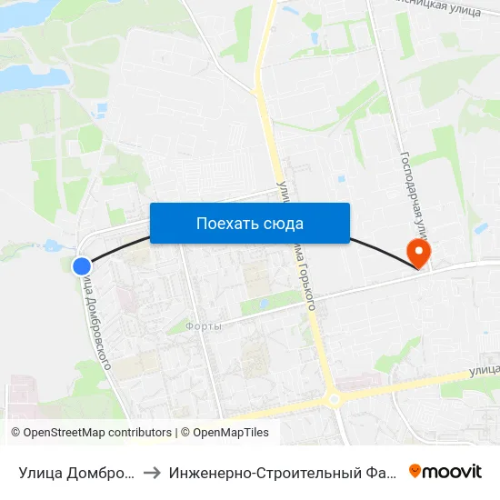 Улица Домбровского to Инженерно-Строительный Факультет Гргу map