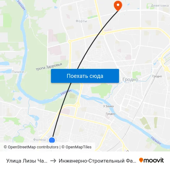 Улица Лизы Чайкиной to Инженерно-Строительный Факультет Гргу map
