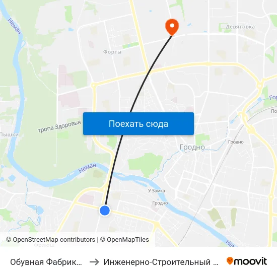 Обувная Фабрика «Неман» to Инженерно-Строительный Факультет Гргу map