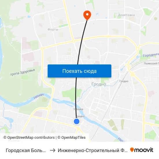 Городская Больница № 2 to Инженерно-Строительный Факультет Гргу map